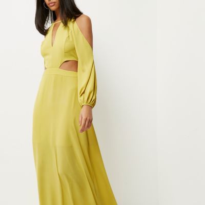 Lime cold shoulder maxi dress